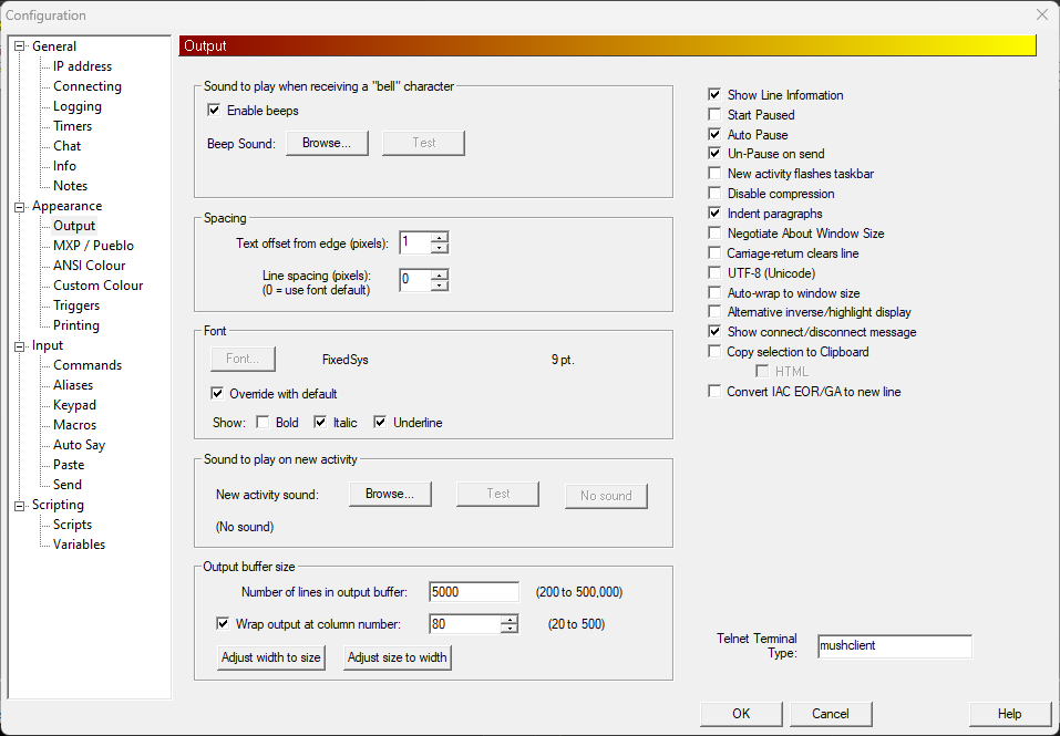 MUSHclient - Output options