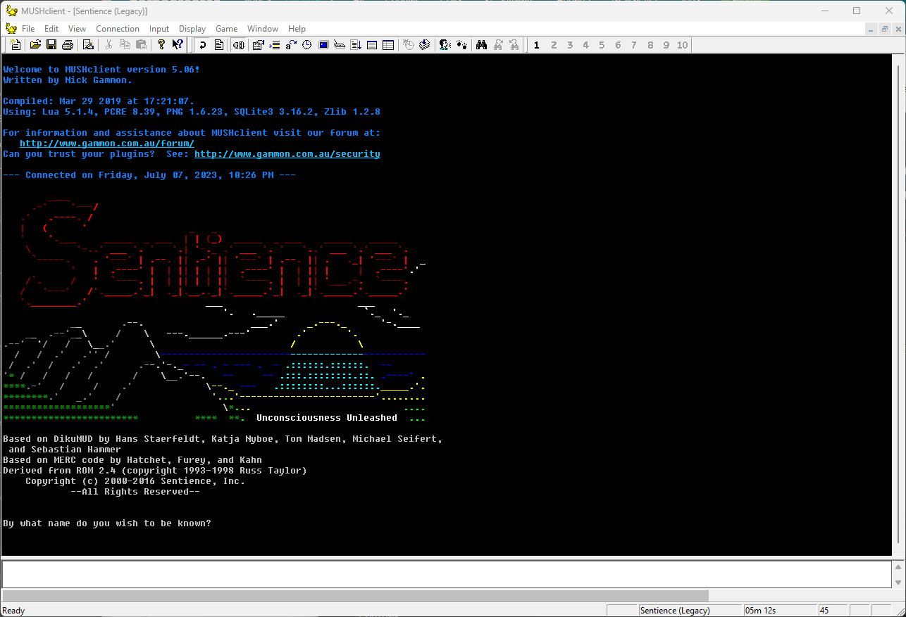 MUSHclient - Connected to Sentience